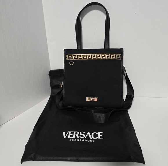 Versace Tote Bag Black Metallic Gold Handbag With Dust Bag RARE NEW - Picture 2 of 15